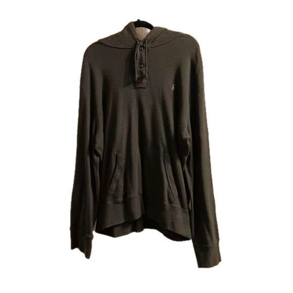 Ralph Lauren Vtg Sweater Henley SZ XL Hooded Hand Pockets Old Money Olive Green - Picture 11 of 11